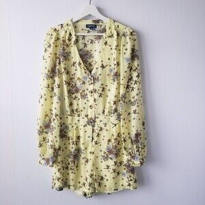ModCloth‎ Time To Suit Up Yellow Floral Long Sleeve Romper size M